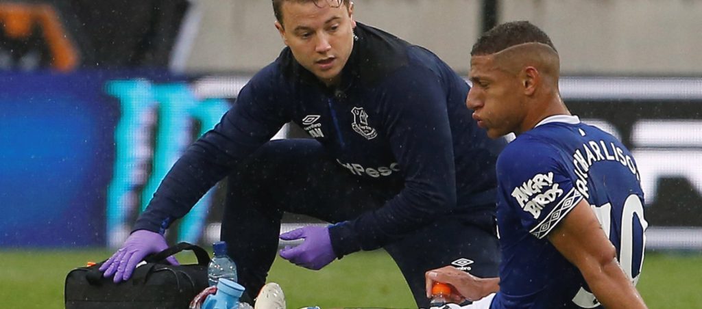 Richarlison limps off from two-goal Everton debut as Neves shines