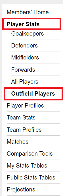 Premium Members Area update: Compare FPL player stats across all outfield positions