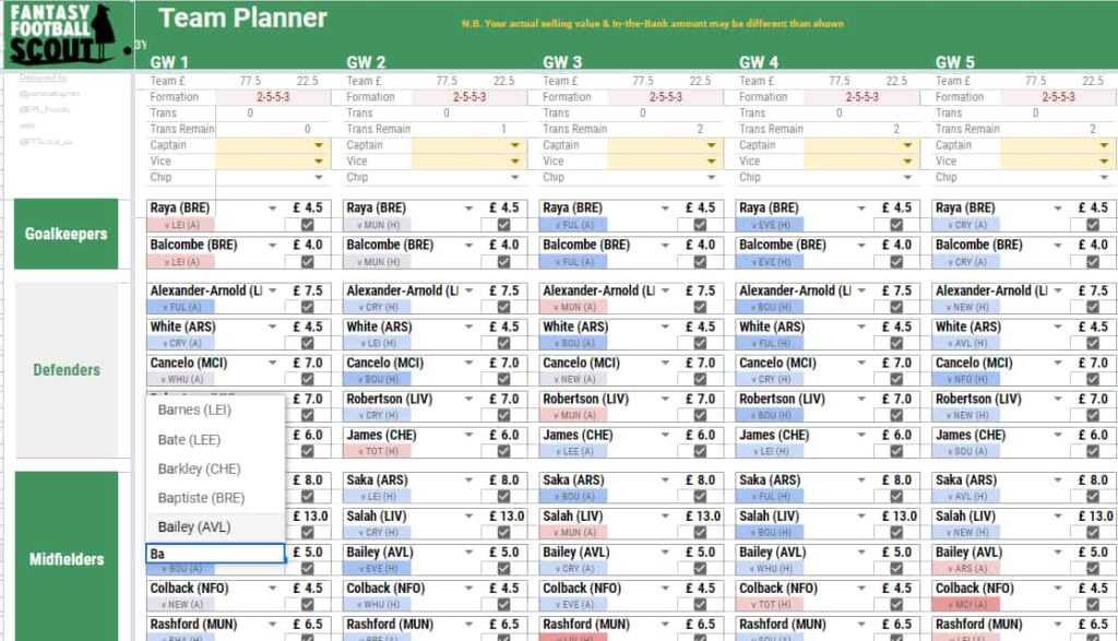 fantasy football excel sheet