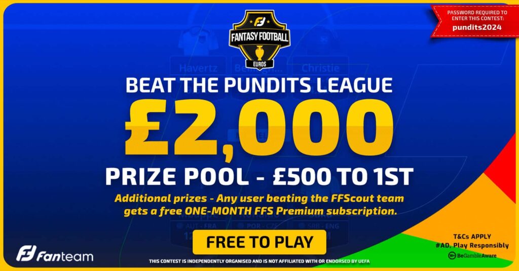 Cash prizes in FanTeam's free 'Euro Beat the Pundits' league