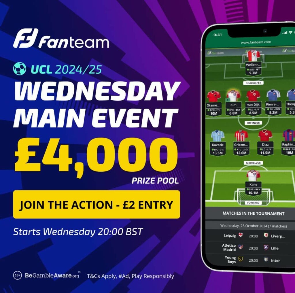 FanTeam: Prizes to be won in UCL Wednesday Main Event