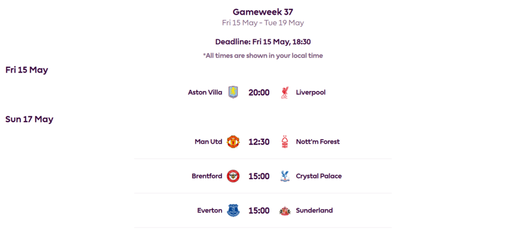 Why are there no Saturday matches in FPL Gameweek 37?