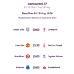 Why are there no Saturday matches in FPL Gameweek 37?