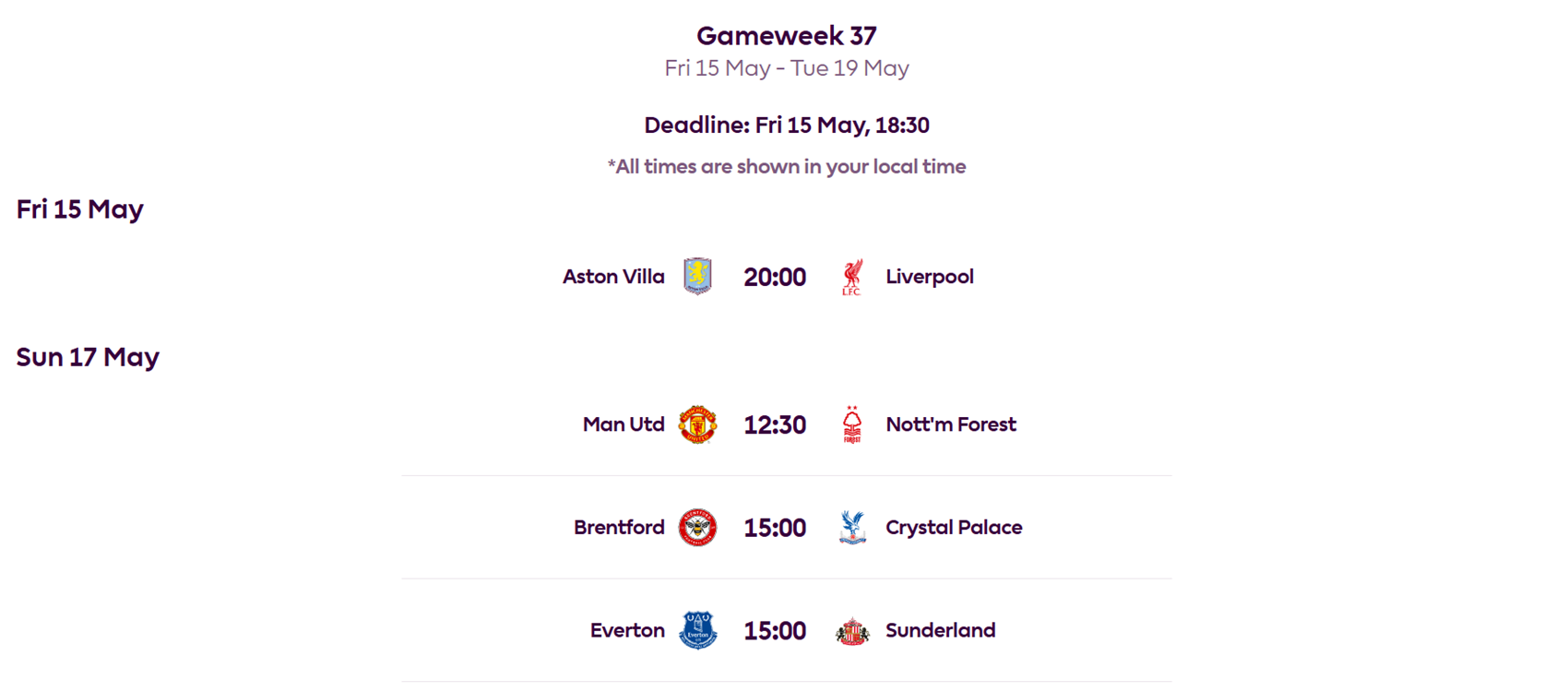 Why are there no Saturday matches in FPL Gameweek 37?