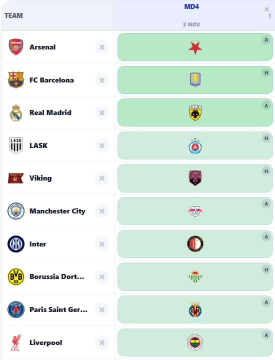 Matchday 4 fixtures